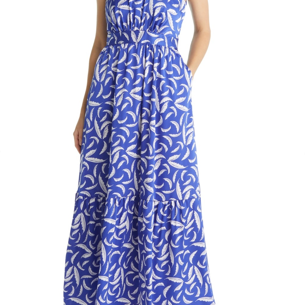TAHARI ASL Leaf Print Stretch Charmeuse Maxi Dress